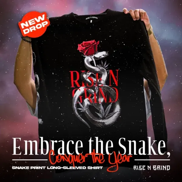 Rise and Grind Snake Print Black Long-Sleeved Shirt