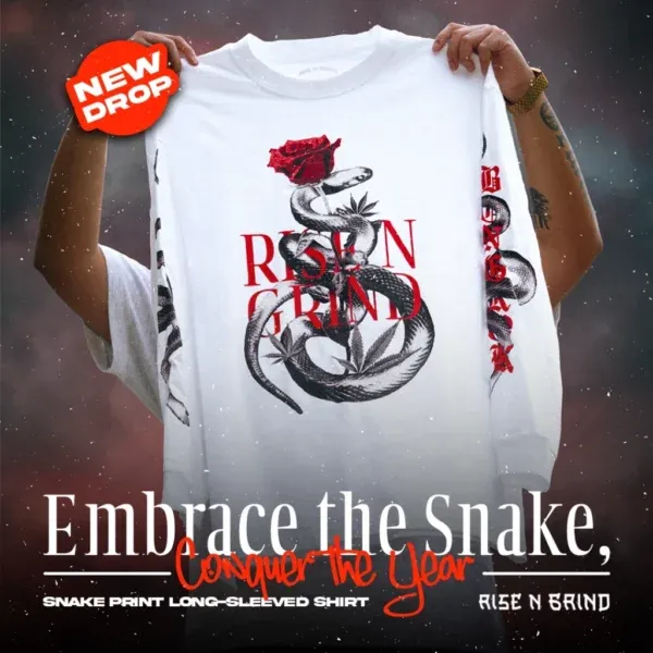 Rise and Grind Snake Print White Long-Sleeved Shirt